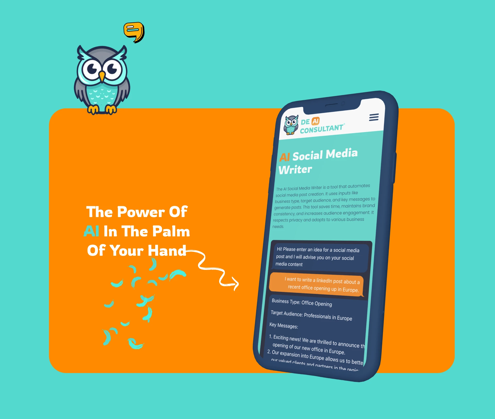 De AI Consultant: AI social media writer, brand and mobile web app