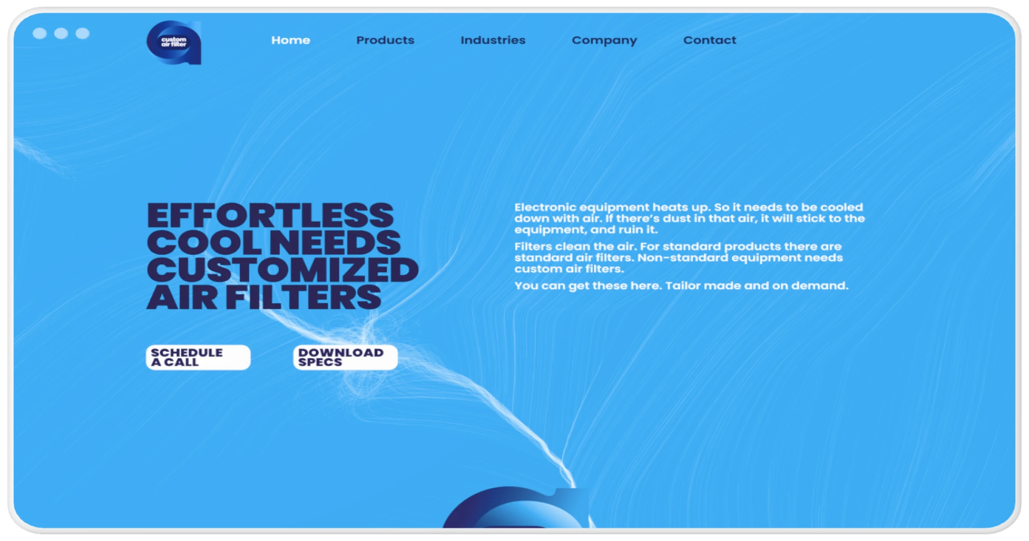 Custom Air Filter: Product website for made-to-order air filters